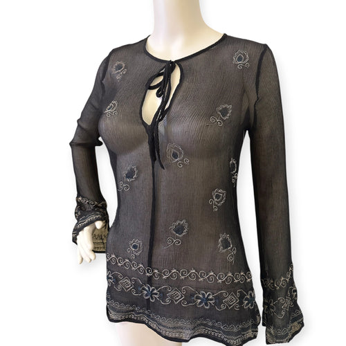 Karen Kane Lifestyle Sheer Black Embroidered Blouse