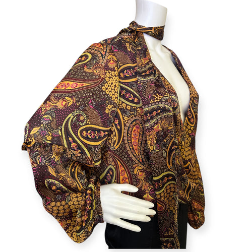 Marisol Printed Tie-Neck Banded-Waist Top
