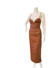 Load image into Gallery viewer, Zara Blogger Strapless Faux Leather Brown Maxi Dress