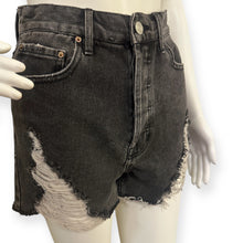 Load image into Gallery viewer, Vintage High-Waist Distressed Black Denim Shorts