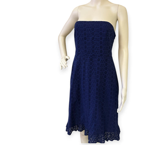 Strapless Navy Blue Eyelet Dress