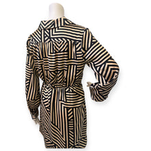 Load image into Gallery viewer, Sincerely Jules Black &amp; Gold Geometric Wrap Dress