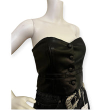 Load image into Gallery viewer, Black Faux Leather Strapless Button Front Bustier Top