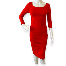 Load image into Gallery viewer, Red-Orange scrunched Bodycon Dress