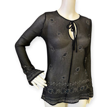 Load image into Gallery viewer, Karen Kane Lifestyle Sheer Black Embroidered Blouse
