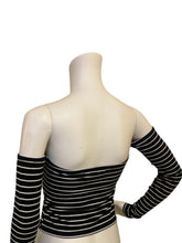 Load image into Gallery viewer, Women’s Black &amp; White Striped Off The Shoulder Shirt