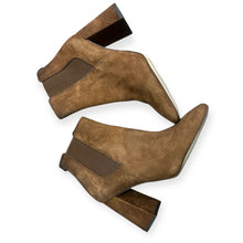 Load image into Gallery viewer, Sam Edelman Suede Stacked Heel Ankle Booties, Camel Brown