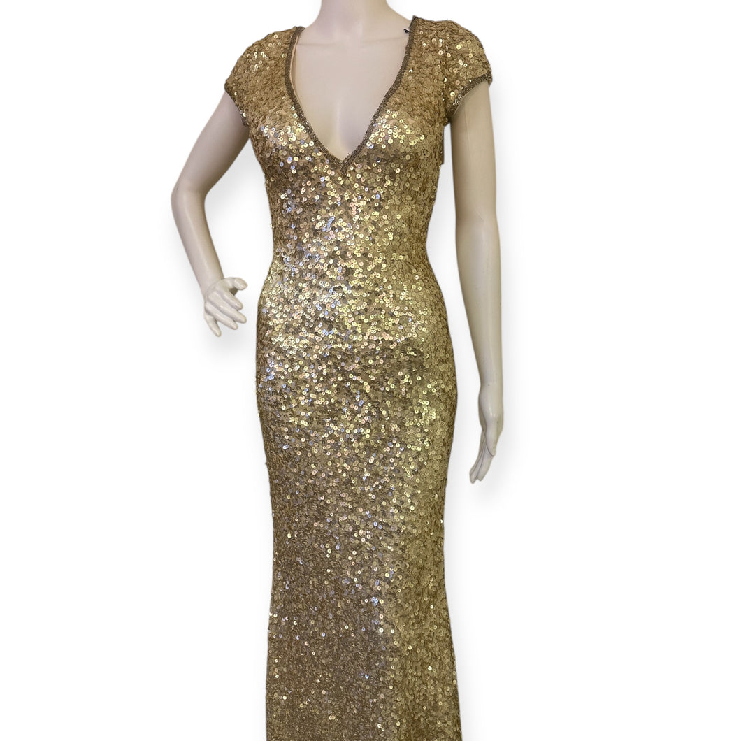 Primavera Couture Elegant Gold Sequin Evening Gown
