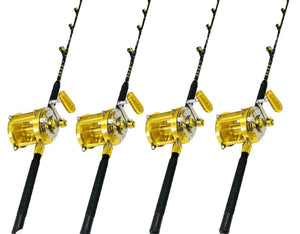 EatMyTackle 80 Wide 2 Speed Fishing Reels on 160-200 Pound Blue Marlin Tournament Rods (4 Pack)