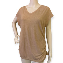 Load image into Gallery viewer, Casual Tan PGANDS Women&#39;s V Neck Sleeve Shirts Ruched Dressy Casual Basic Top