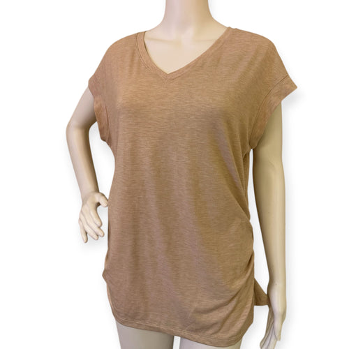 Casual Tan PGANDS Women's V Neck Sleeve Shirts Ruched Dressy Casual Basic Top