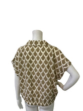 Load image into Gallery viewer, PLEIONE Collared Short Sleeve Faux Wrap Crop Top In Taupe Ivory Water Drop