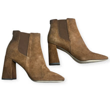Load image into Gallery viewer, Sam Edelman Suede Stacked Heel Ankle Booties, Camel Brown