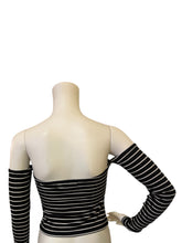 Load image into Gallery viewer, Women’s Black &amp; White Striped Off The Shoulder Shirt