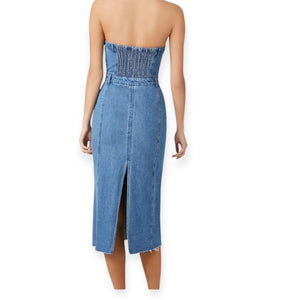 Button Front Denim Tube Dress