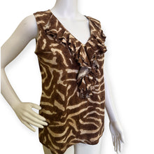 Load image into Gallery viewer, LRL Ralph Lauren Brown Animal Print Ruffled V-Neck Sleeveless Top