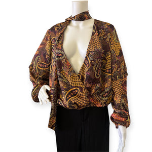 Marisol Printed Tie-Neck Banded-Waist Top