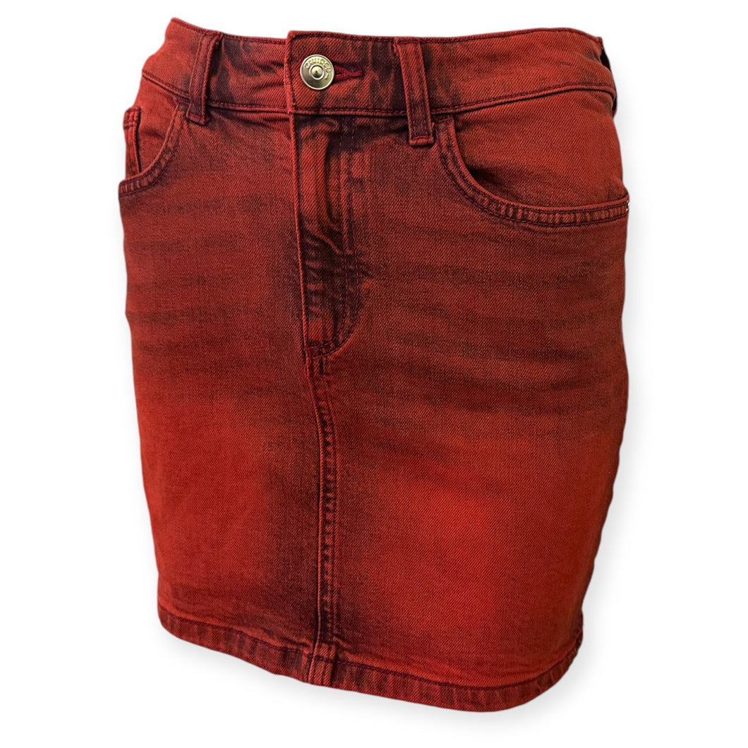 Red Acid Wash Denim Skirt