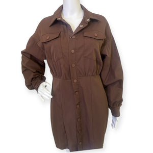 Pretty Little Thing Brown Button-Up Dress