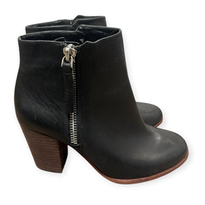 Gianni Bini Chellie Black Leather Ankle Boots with Wooden Heel