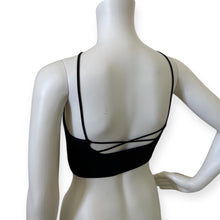 Load image into Gallery viewer, Black Ribbed Cross-Strap Crop Top