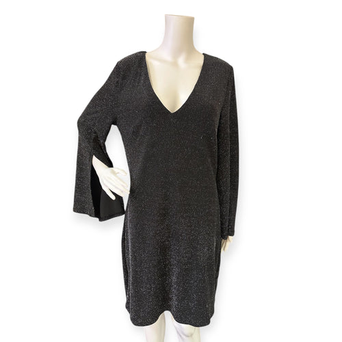 Black Glitter V-Neck Dress
