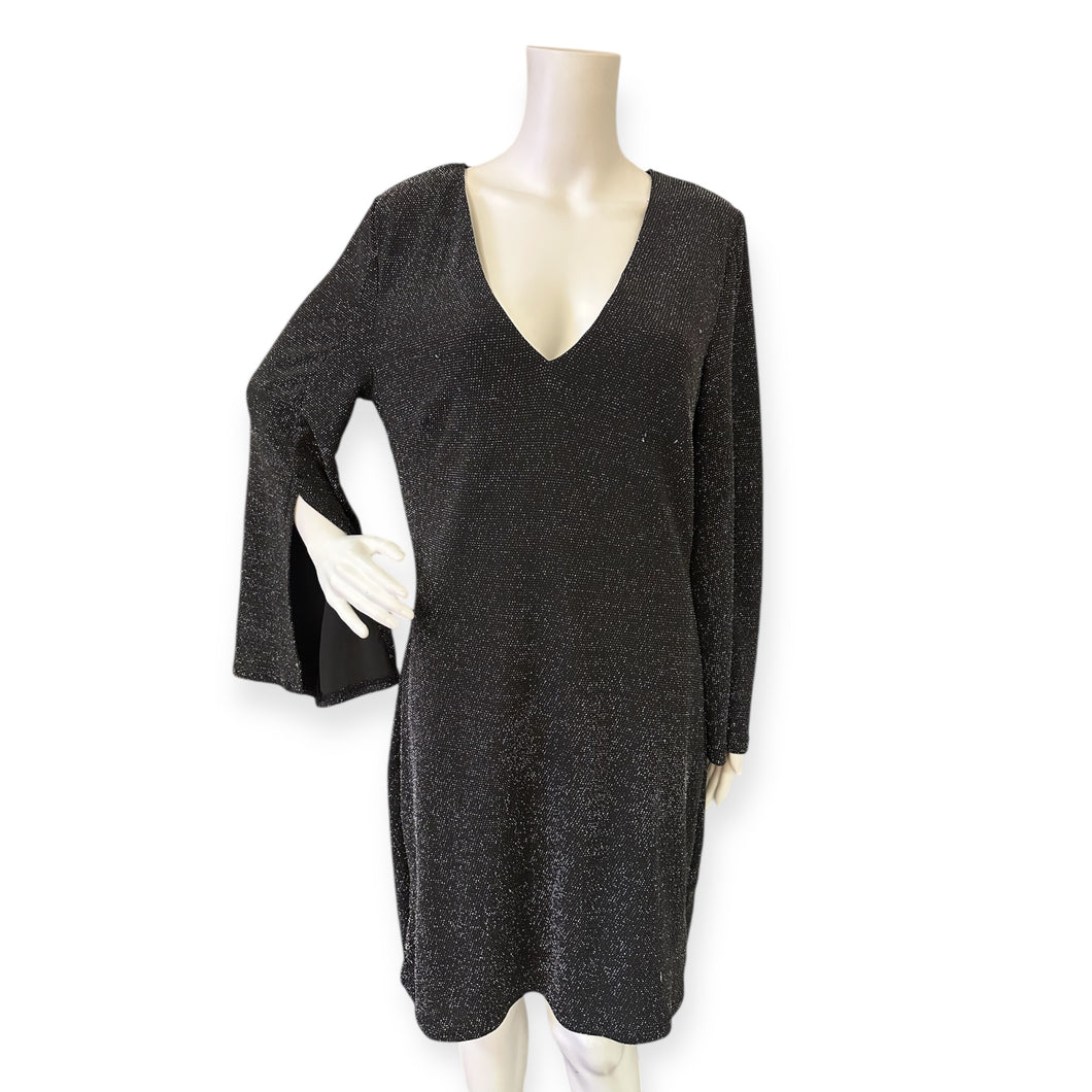 Black Glitter V-Neck Dress