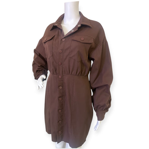 Pretty Little Thing Brown Button-Up Dress