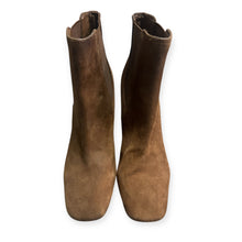 Load image into Gallery viewer, Sam Edelman Suede Stacked Heel Ankle Booties, Camel Brown
