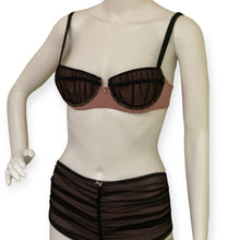 Load image into Gallery viewer, Vintage Moschino Rose &amp; Black Lace Unwire Bra Set with Gilded Gold &quot;Heart&quot; Accent