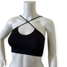 Load image into Gallery viewer, Black Ribbed Cross-Strap Crop Top