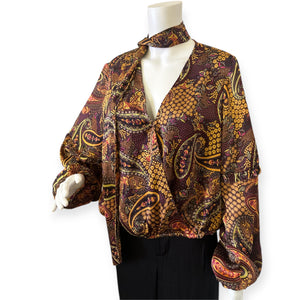 Marisol Printed Tie-Neck Banded-Waist Top