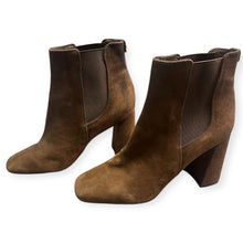 Load image into Gallery viewer, Sam Edelman Suede Stacked Heel Ankle Booties, Camel Brown