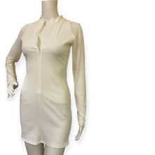 Load image into Gallery viewer, Ribbed Long-Sleeve Zip Front White Mini Dress