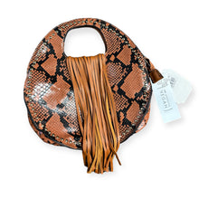 Load image into Gallery viewer, Vegan Fringe Accent Snake Print Cut-out Handle 2-Way Medium Satchel