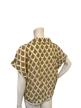 Load image into Gallery viewer, PLEIONE Collared Short Sleeve Faux Wrap Crop Top In Taupe Ivory Water Drop