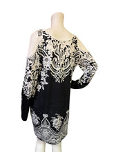 Load image into Gallery viewer, Cold-Shoulder Black &amp; White Floral Shift Dress