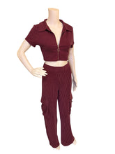 Load image into Gallery viewer, Ribbed Cargo Wide-Leg Pants Set