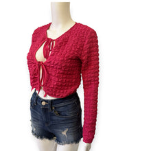 Load image into Gallery viewer, Urban Outfitters Womens Sylvie Tied Front Top Bubble Knit Pink Cropped
