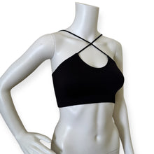 Load image into Gallery viewer, Black Ribbed Cross-Strap Crop Top