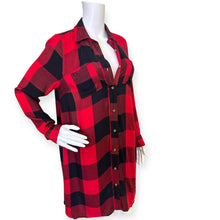 Load image into Gallery viewer, Red and Black Plaid Button-Up Shirt Dress