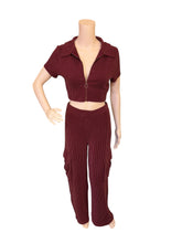 Load image into Gallery viewer, Ribbed Cargo Wide-Leg Pants Set
