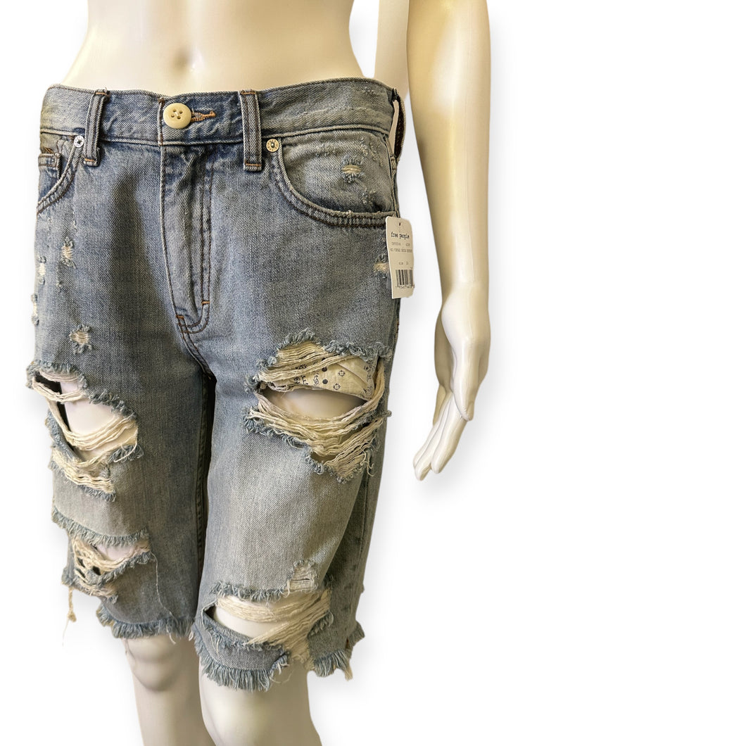 Free People Mid Vintage Indigo Distressed Shorts