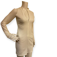 Load image into Gallery viewer, Ribbed Long-Sleeve Zip Front White Mini Dress