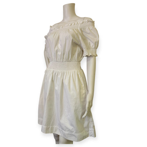 Smocked puff-sleeve cotton poplin dress