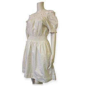 Smocked puff-sleeve cotton poplin dress