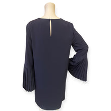 Load image into Gallery viewer, Elegant Navy Blue Shift Dress with Pleated Sleeves