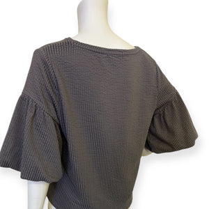 Women's Gray Textured Madison Balloon Sleeve Blouse