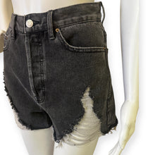 Load image into Gallery viewer, Vintage High-Waist Distressed Black Denim Shorts