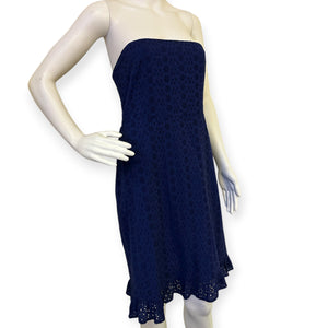 Strapless Navy Blue Eyelet Dress